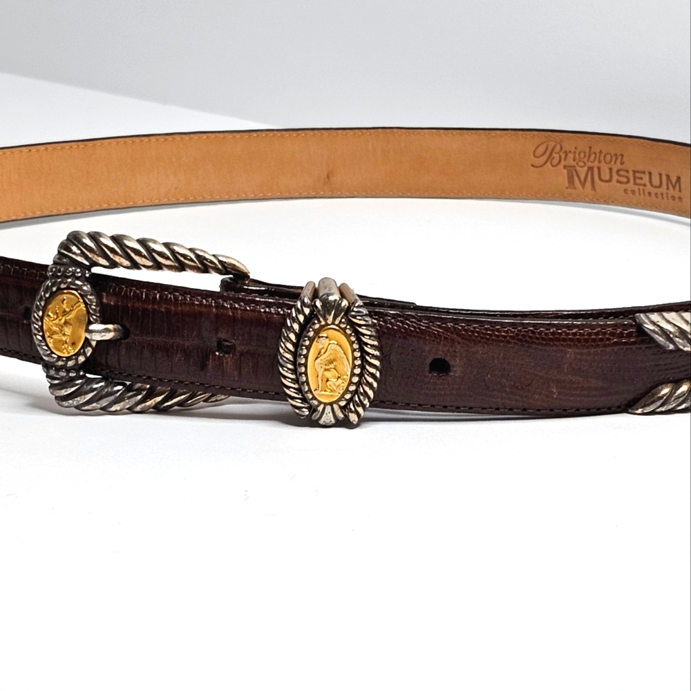 VNTG 1991 Brighton Belt LG Museum Collection Brown Lizard Embossed Leather 37809